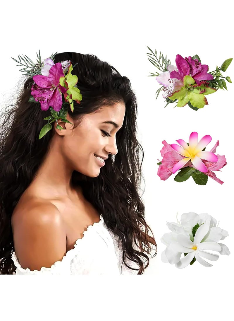 HAIMEIKANG HAIMEIKANG Hawaiian Hair Clip 3 Pieces Tropical Flower Hair Pins  Artificial Hawaiian Flower Hair Accessories in White Rose Red and Purple for Women Wedding Hair Piece 