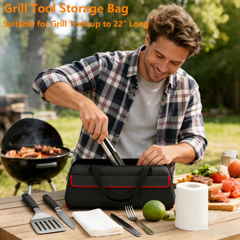 Hidbot Grill Tool Storage Bag,Grill Utensil Storage Bag for Barbecue Tool up to 22",BBQ Utensil Storage Caddy with Pockets,Barbecue Utensil Case for Outdoor Grilling, Camping, Bag Only - Image 3