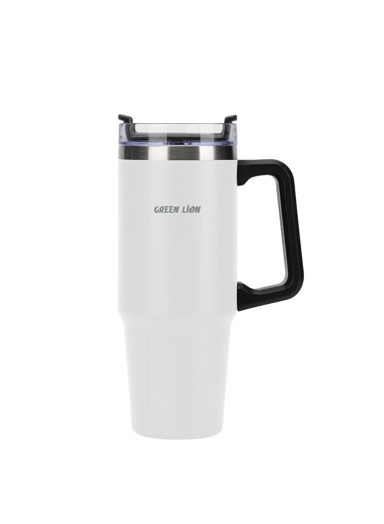 GREEN LION Vacuum Travel Mug / Large Total Capacity / 24 hours Cold Water & 16 hours Hot Water / Extra Wide Opening / Cupholder Friendly / Comfy Handle / Wide Mouth / Easy Cleaning - White - Image 1