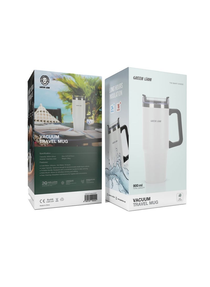 GREEN LION Vacuum Travel Mug / Large Total Capacity / 24 hours Cold Water & 16 hours Hot Water / Extra Wide Opening / Cupholder Friendly / Comfy Handle / Wide Mouth / Easy Cleaning - White - Image 2