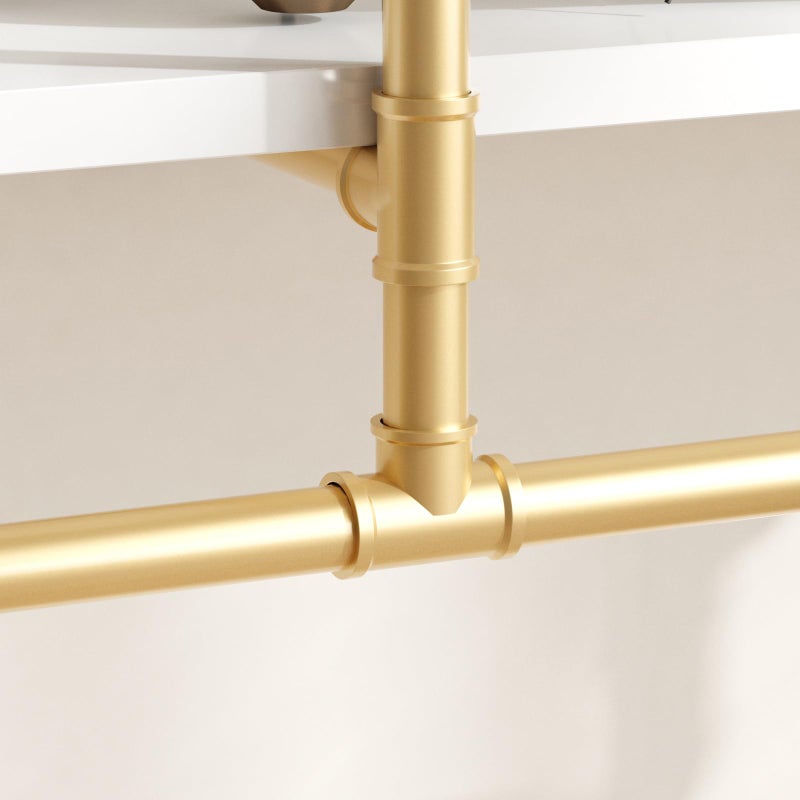 HOMEKAYT 48'' Industrial Pipe Shelving Floating Wall Shelves 2 Tier Gold Shelves Multiple Use for Kitchen, Bedroom,Living Room,Bathroom - Image 5