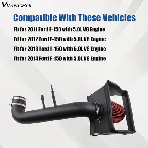 VVORHSBELL Cold Air Intake Kit Compatible with 2015-2020 Ford F150 5.0L V8 Aluminum Intake System with Heat Shield Replacement OEM -10555 - Image 3