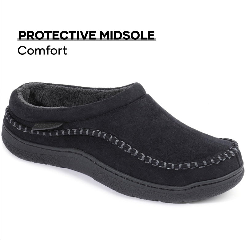 Zigzagger Men's Slip On Moccasin Slippers, Indoor/Outdoor Warm Fuzzy Comfy House Shoes, Fluffy Wide Loafer Slippers,Jet Black, 9-10 D(M) US - Image 5