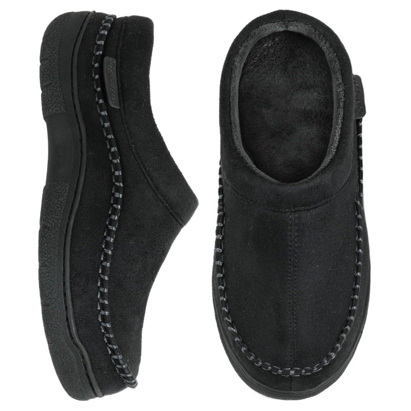 Zigzagger Men's Slip On Moccasin Slippers, Indoor/Outdoor Warm Fuzzy Comfy House Shoes, Fluffy Wide Loafer Slippers,Jet Black, 9-10 D(M) US - Image 1