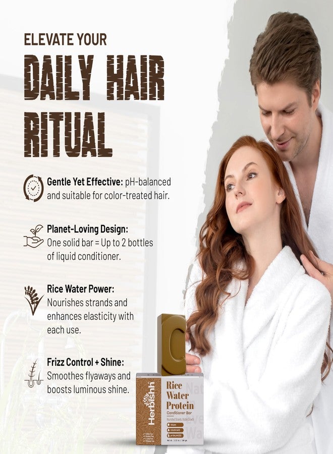 Herbishh Rice Water Conditioner Bar, Moisturizing & Strengthening, Solid Soap for Dry, Damaged & Thinning Hair, With Fermented Rice & Natural Oils, All Hair Types, Paraben-Free & Sulfate-Free, 3.53 oz - Image 3