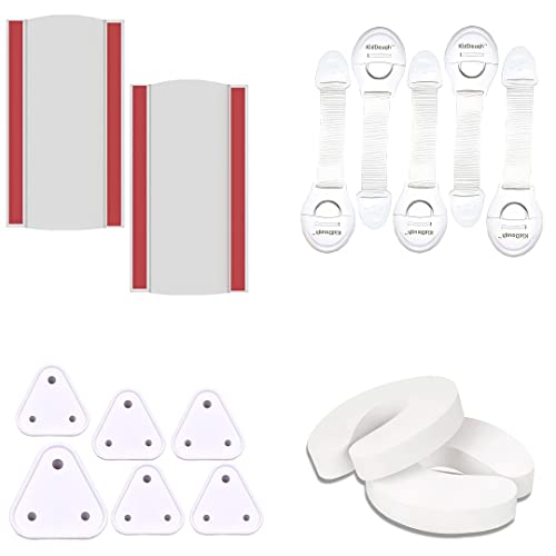 KidDough Baby Safety Kit - 2 Finger Pinch Door Hinge Guards + 2 C-Shape Door Stopper + 6 Socket Guards + 5 Child Safety Locks For Drawers, Cabinets Etc., All-In-One Baby Products, 1 Pack, Transparent - Image 1