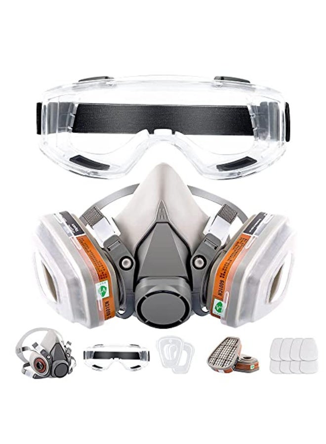 DMG TECH Respirator Mask, Reusable Half Face Cover Gas Mask with Safety Glasses, Paint Face Cover Face Shield with Filters for Painting, chemical, Woodworking and Other Work Protection  - Image 1