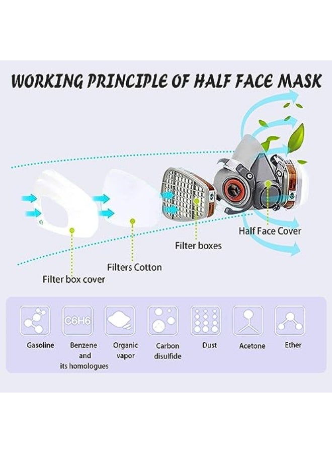 DMG TECH Respirator Mask, Reusable Half Face Cover Gas Mask with Safety Glasses, Paint Face Cover Face Shield with Filters for Painting, chemical, Woodworking and Other Work Protection  - Image 2