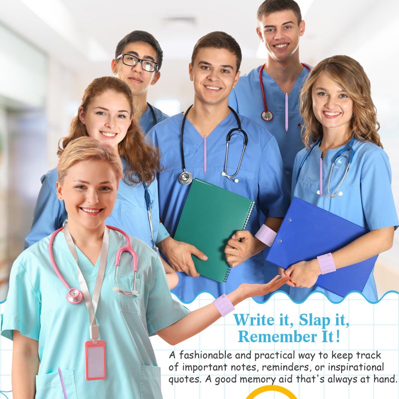 Skyygemm 2 Pcs Nurse Erasable Wristband to Do List Wrist Memo Slap Bracelet with Ballpoint Pen and Eraser Reminder Bracelet Wrist Band Notepad Gifts for Nurse Week Essentials(Purple) - Image 5