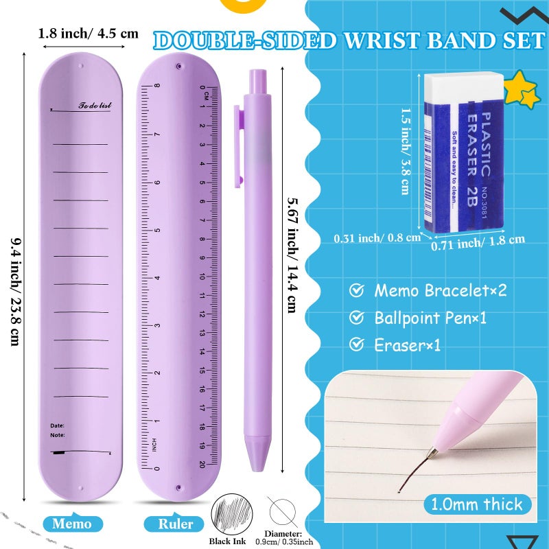 Skyygemm 2 Pcs Nurse Erasable Wristband to Do List Wrist Memo Slap Bracelet with Ballpoint Pen and Eraser Reminder Bracelet Wrist Band Notepad Gifts for Nurse Week Essentials(Purple) - Image 2
