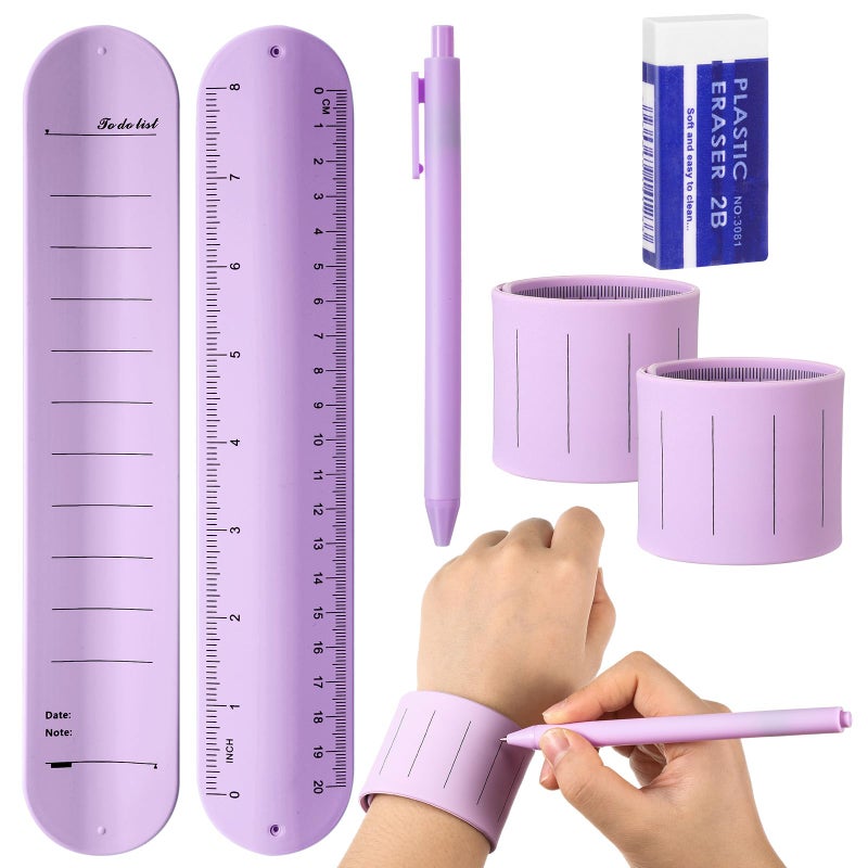 Skyygemm 2 Pcs Nurse Erasable Wristband to Do List Wrist Memo Slap Bracelet with Ballpoint Pen and Eraser Reminder Bracelet Wrist Band Notepad Gifts for Nurse Week Essentials(Purple) - Image 1