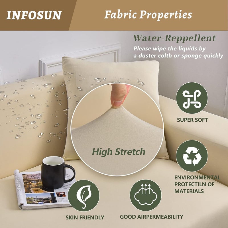 INFOSUN Stretch Sofa Slipcover, Elastic Fabric Fashion Printed Waterproof Armchair Loveseat Couch Living Room Sofa Covers Pet Protector Mat Cushion Cover with 1 Pillowcase(Beige, 3 seater, 74" - 90") - Image 3