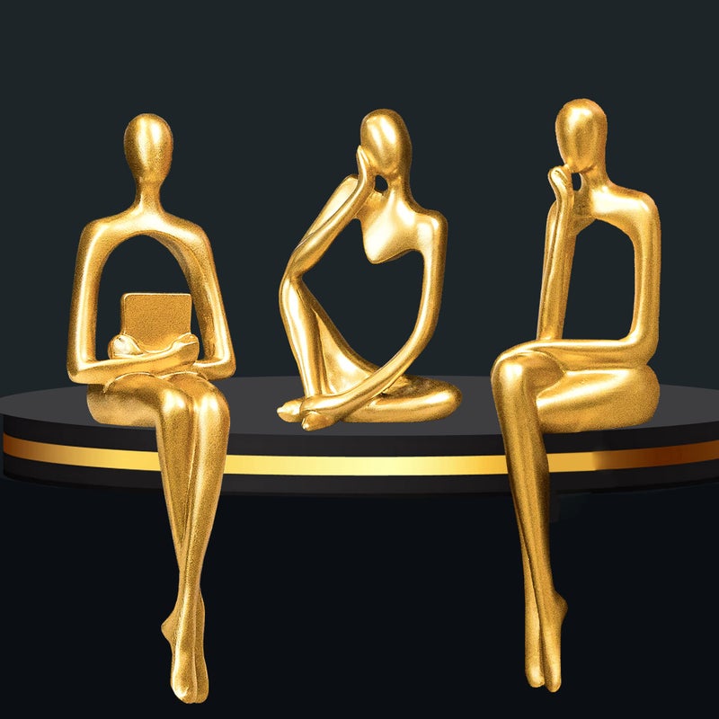 Gold Home Decor Large Thinker Statue Accents Set of 3 Thinker Sculptures Office Decor Modern Abstract Resin Decoration on Shelf Table Desk for Living Room Office Bedroom