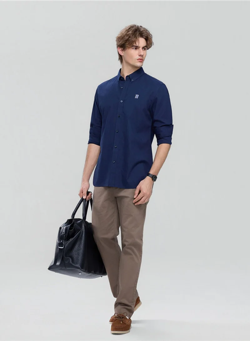 GIORDANO  Men’s Cotton Slim Oxford Shirt with Embroidery for Men | Best Price UAE