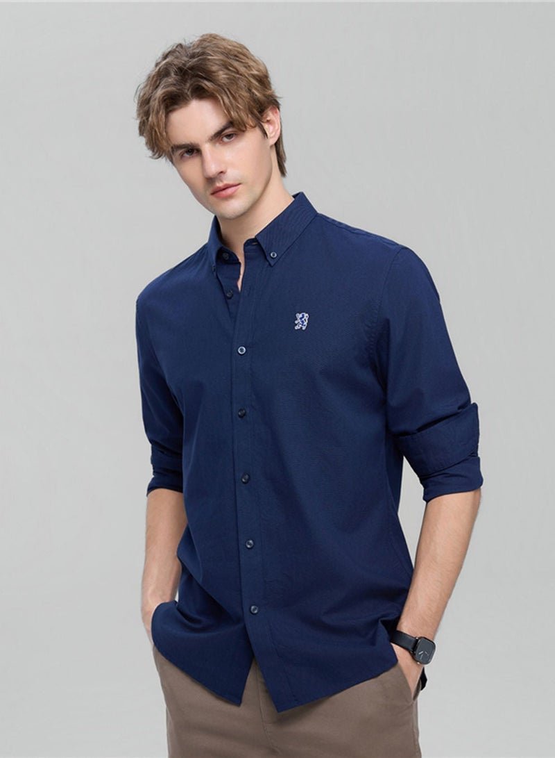 GIORDANO Men’s Cotton Slim Oxford Shirt with Embroidery - Image 1