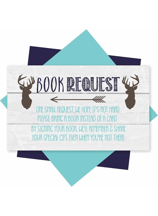 Hadley Designs 25 Books For Baby Shower Request Cards - Deer Baby Shower Invitation Inserts, Book Request Baby Shower Guest Book Alternative, Bring A Book Instead Of A Card, Baby Shower Book Request For Boys  - Image 1