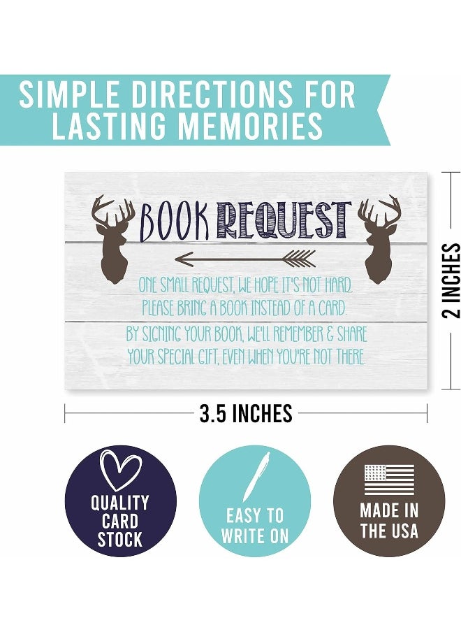 Hadley Designs 25 Books For Baby Shower Request Cards - Deer Baby Shower Invitation Inserts, Book Request Baby Shower Guest Book Alternative, Bring A Book Instead Of A Card, Baby Shower Book Request For Boys  - Image 2