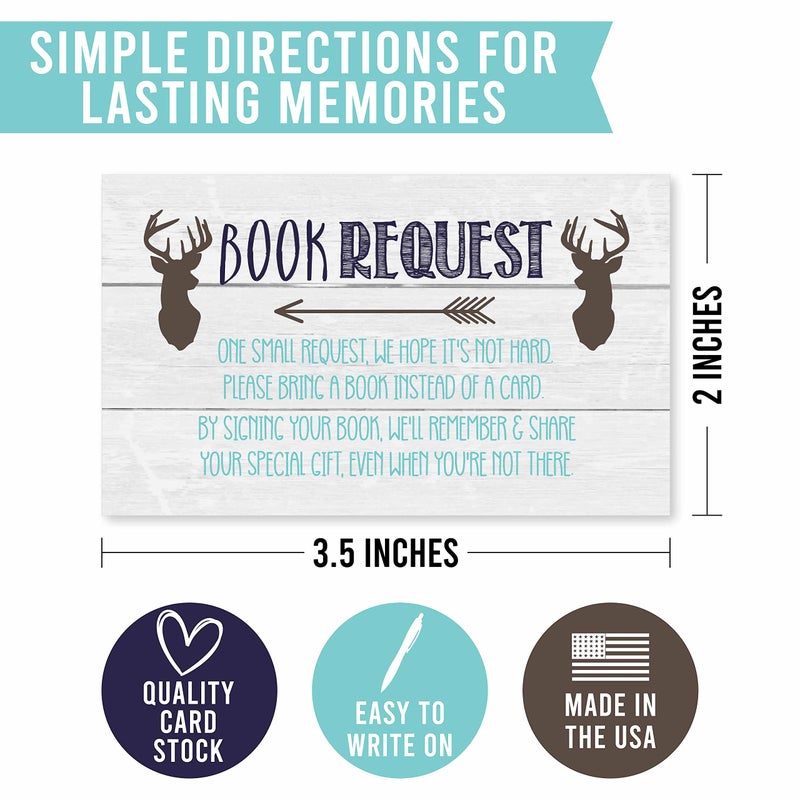 Hadley Designs 25 Books For Baby Shower-Deer Baby Shower Invitation Inserts, Book Request Baby Shower Guest Book Alternative, Bring A Book Instead Of A Card, Baby Shower Book Request For Boys - Image 2