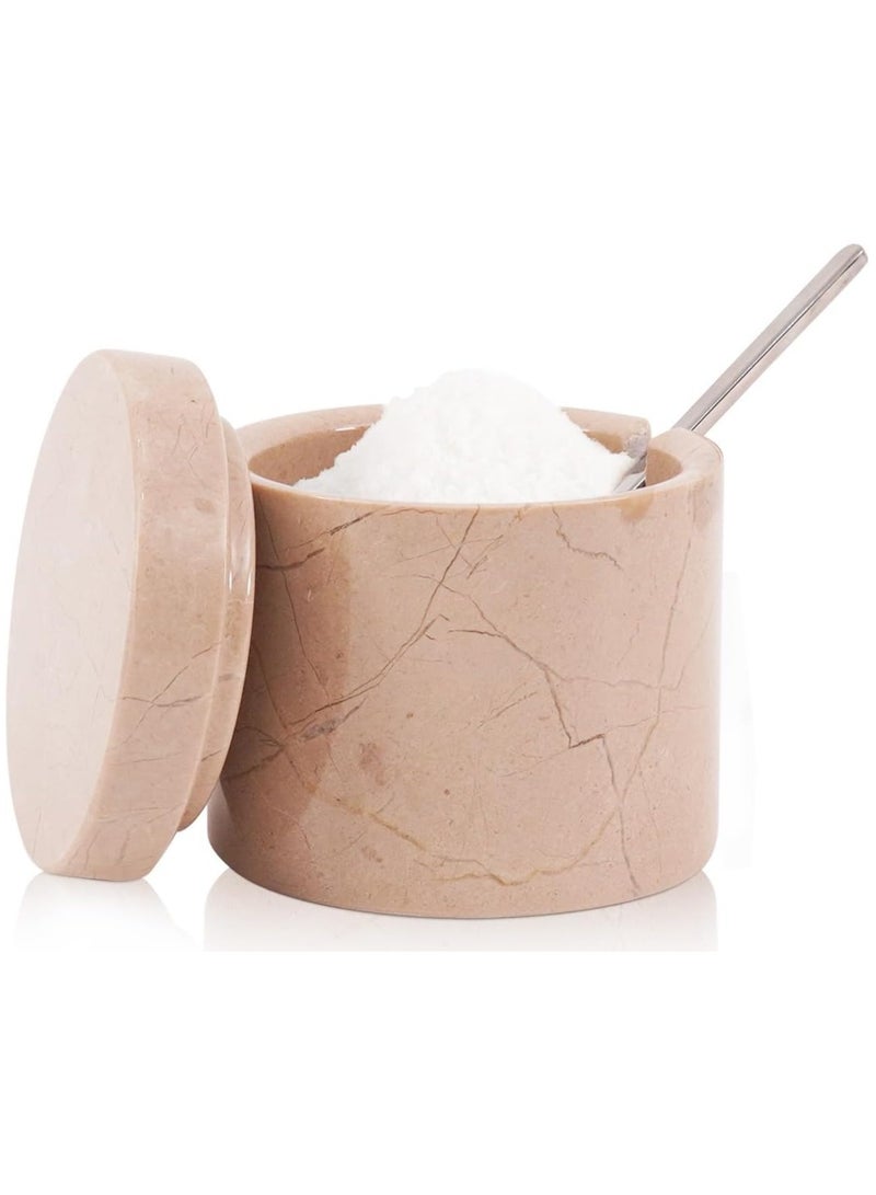 SPESHSTONES Marble Salt Cellar With Lid and Spoon 3 Inch Verona Stone Salt Box, Sugar Bowl & Spice Jar for Celtic & Flaky Salts, Seasoning Container for Herbs, Coffee Storage and Kitchen Countertop  - Image 1