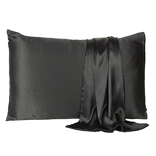 VIYANSHI Pure Silk Satin Pillowcase Both Sides 100 Mulberry Silk for Standard Queen King Pillow Black