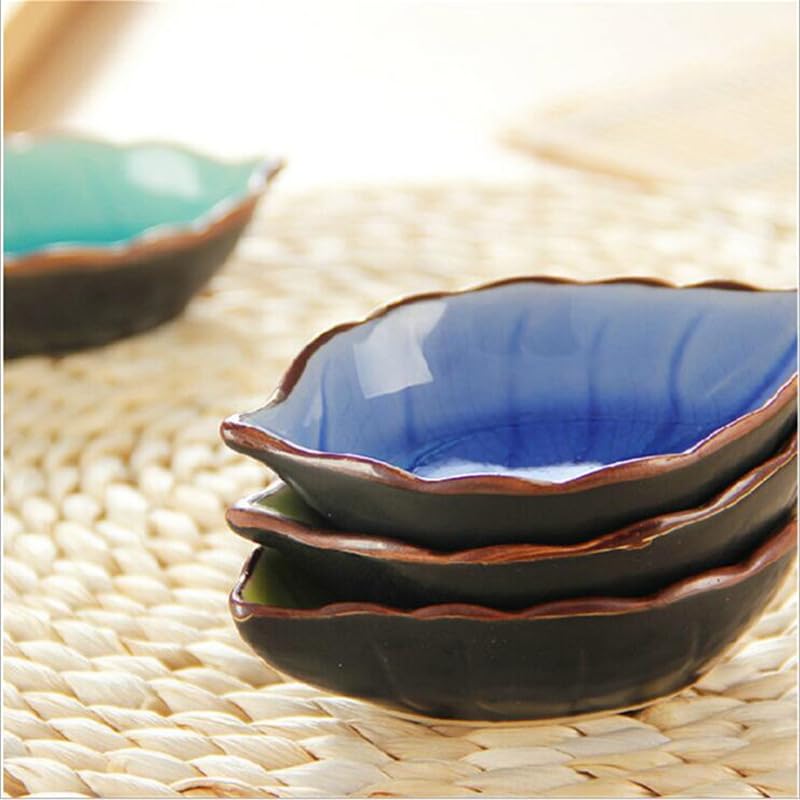 PLENARO Ceramic Dip Bowls Leaf ShapeColourfull Porcelain Dipping Soy Sauce Dish Condiments Small Bowls Perfect for BBQ SauceTomato SauceHoney Mustard and Soy Sauce RENDOMPack of 6 - Image 5