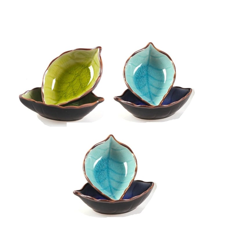 PLENARO Ceramic Dip Bowls Leaf ShapeColourfull Porcelain Dipping Soy Sauce Dish Condiments Small Bowls Perfect for BBQ SauceTomato SauceHoney Mustard and Soy Sauce RENDOMPack of 6 - Image 1