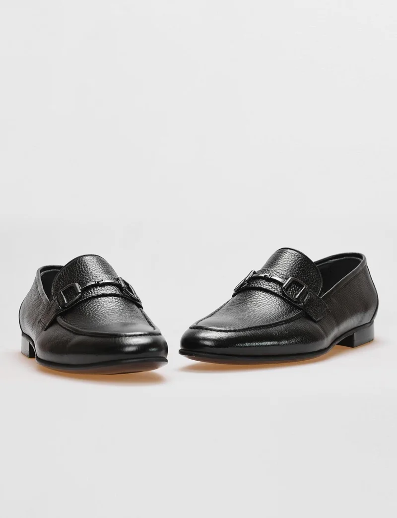 كاباني Leather Black Buckle Men's Classic Shoes