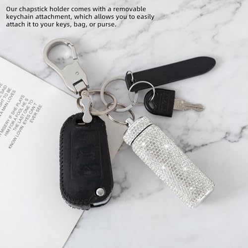Veseek Lip Balm Holder Key Chain 2Pcs Lip Balm Gloss Holder Keychain Bling Lipstick Case for Purse Portable Metal Lipbalm Organizer Cute Key Chain Accessories for Women (Sliver) - Image 5