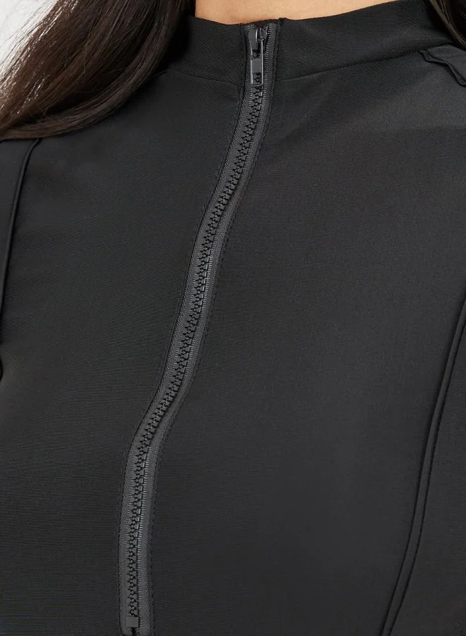 Styli Short Sleeve Zip Up Wrap Over Capri Burkini