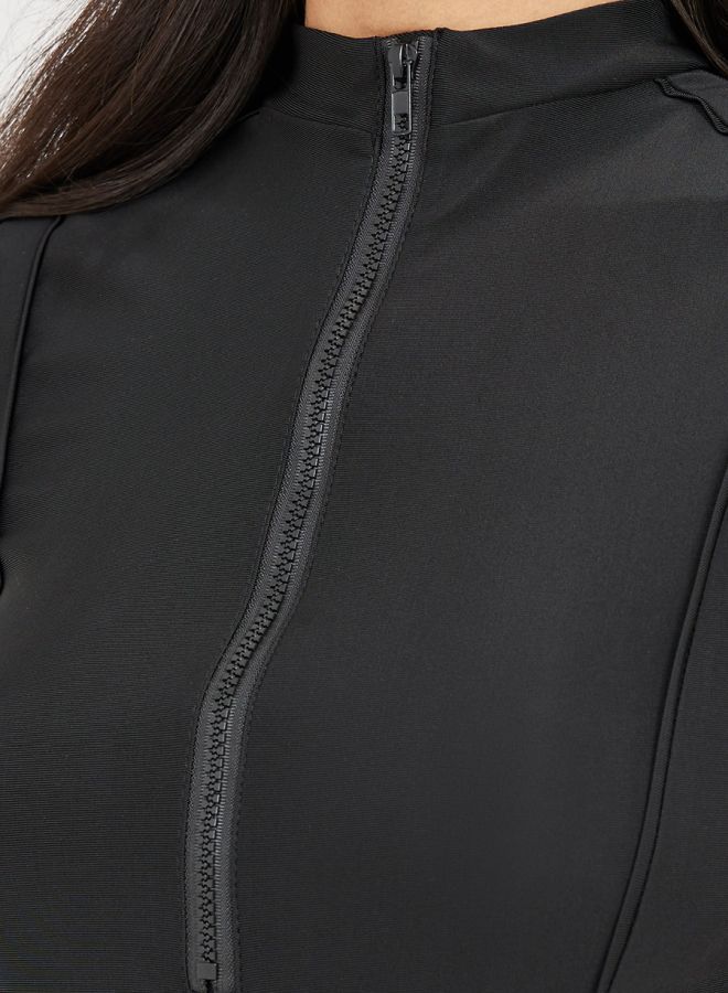 Short Sleeve Zip Up Wrap Over Capri Burkini