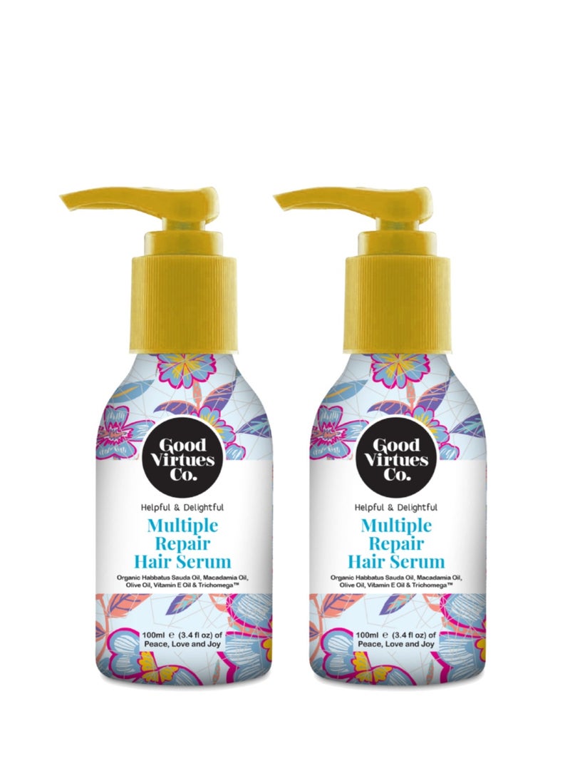 Good Virtues Co. 2 Piece Multiple Repair Hair Serum Organic Habbatus Sauda Oil, Macadamia Oil, Olive Oil, Vitamin E Oil & Trichomeg 100ml - Image 1