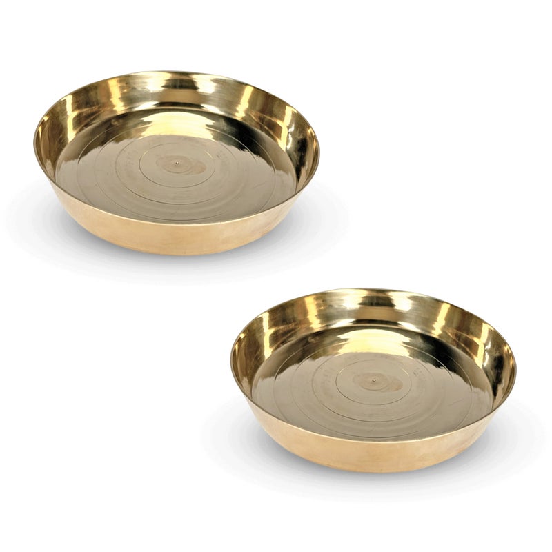 DOKCHAN Brass Heavy Plate Set for Pooja - Golden, Pack of 2