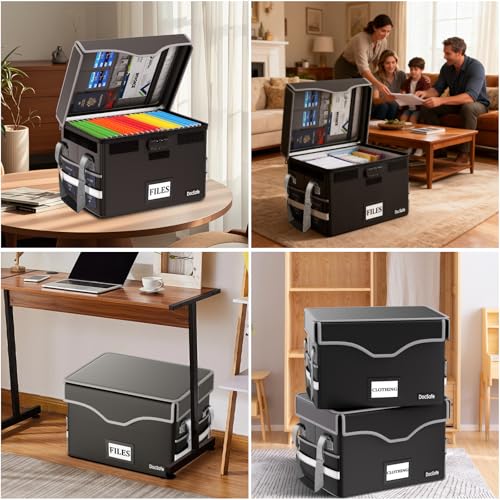 DocSafe 5200°F Fireproof Document Box with Lock,Heat Insulated File Organizer Storage with Pockets,Collapsible Portable Home Office File Safe Box with Handle for Hanging Letter/Legal Folders, Black - Image 2