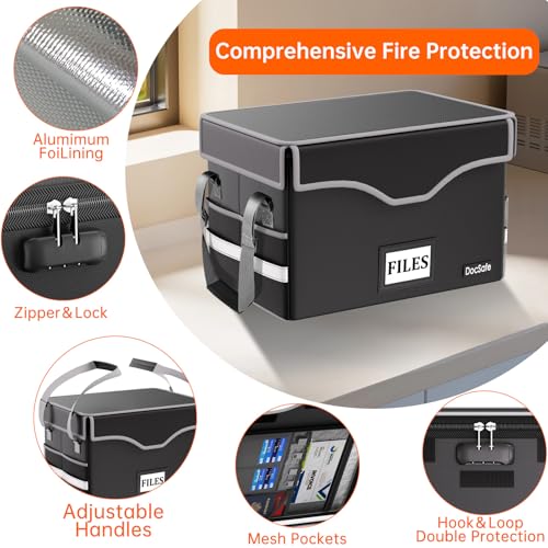 DocSafe 5200°F Fireproof Document Box with Lock,Heat Insulated File Organizer Storage with Pockets,Collapsible Portable Home Office File Safe Box with Handle for Hanging Letter/Legal Folders, Black - Image 4