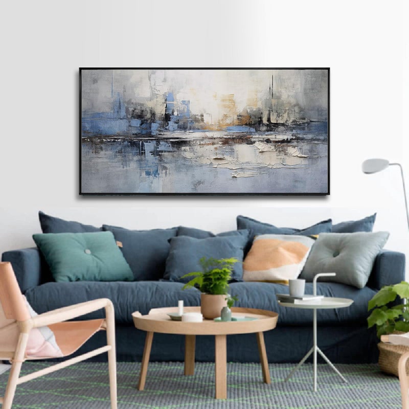 VHMING Abstract wall Art Framed Artwork Blue and Gray White Decor Modern Canvas Wall Prints Abstract Wall Decor Suitable for Bedroom apartment Office Dining Room Wall Decor Can Be Hung 24"x48" - Image 2