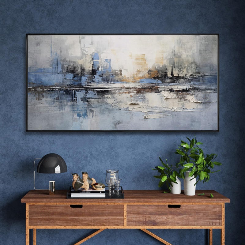 VHMING Abstract wall Art Framed Artwork Blue and Gray White Decor Modern Canvas Wall Prints Abstract Wall Decor Suitable for Bedroom apartment Office Dining Room Wall Decor Can Be Hung 24"x48" - Image 4
