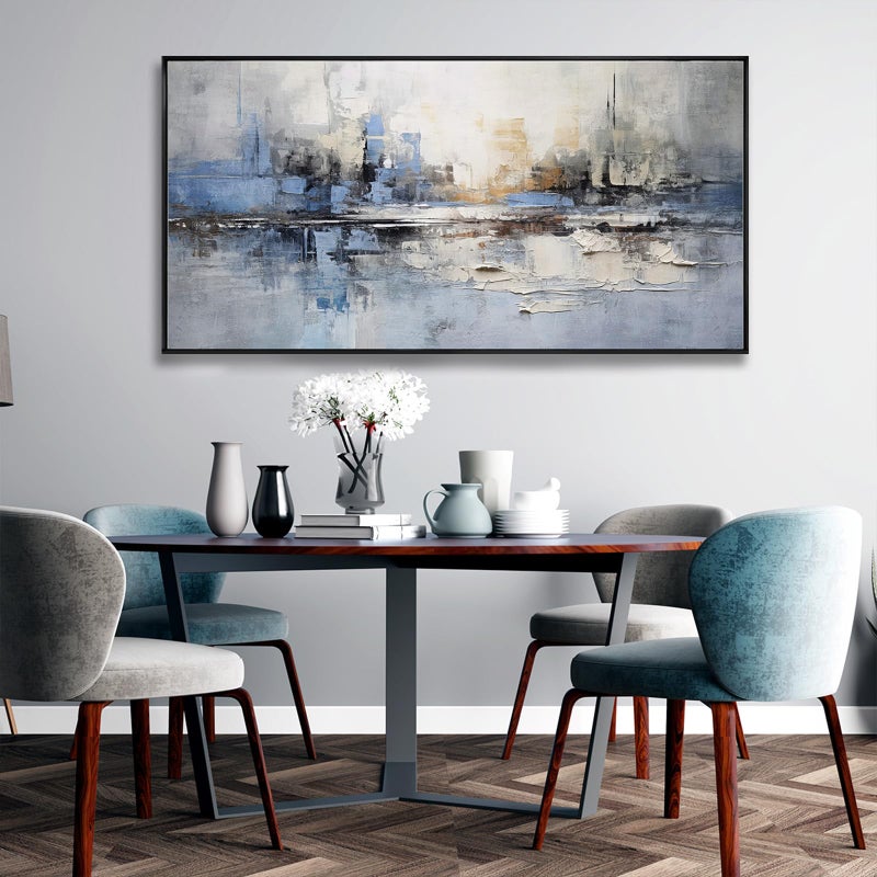 VHMING Abstract wall Art Framed Artwork Blue and Gray White Decor Modern Canvas Wall Prints Abstract Wall Decor Suitable for Bedroom apartment Office Dining Room Wall Decor Can Be Hung 24"x48" - Image 5