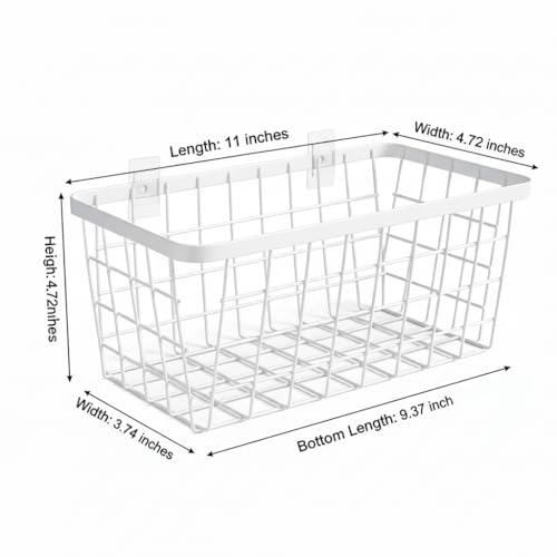 LeleCAT 2 Set LeleCAT Hanging Wall Basket Organizer, Over the Cabinet Door Adhesive Wire Baskets for Organizing Kitchen Food Pantry Bathroom Shelf Storage No Drilling Wall Mounted,White - Image 2