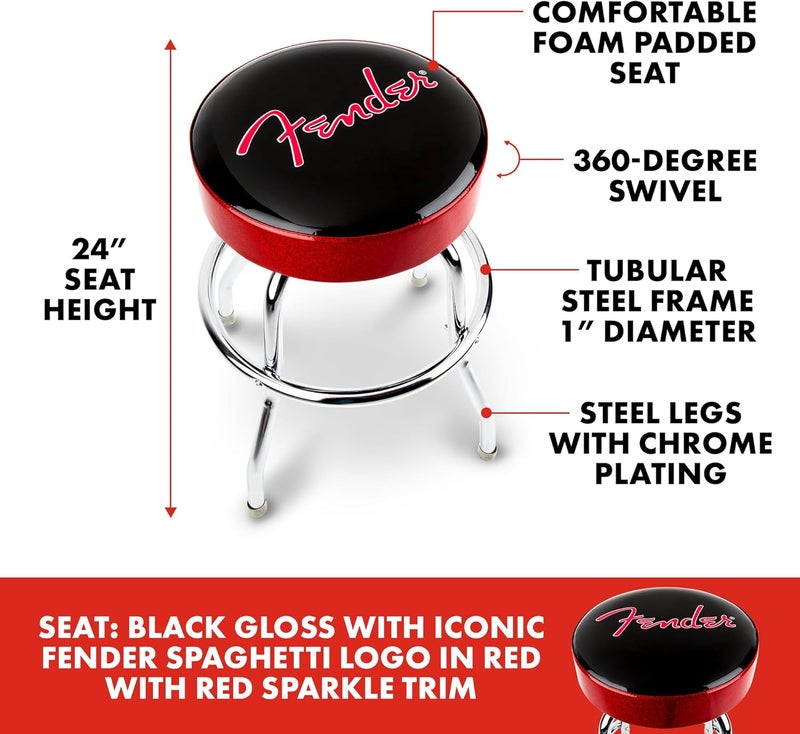 FENDER كرسي بار فندر 24" مع شعار لامع أحمر - Image 3