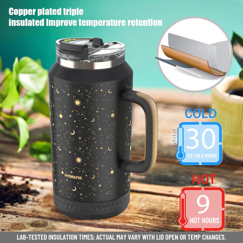 Hydraful 64 oz Tumbler with Handle and Straw - 100% Leak-Proof - Insulated Cup Reusable Stainless Steel Large Water Bottle Travel Mug for Gym, Hiking, and Camping - Gifts for Women Men Him Her - Image 4