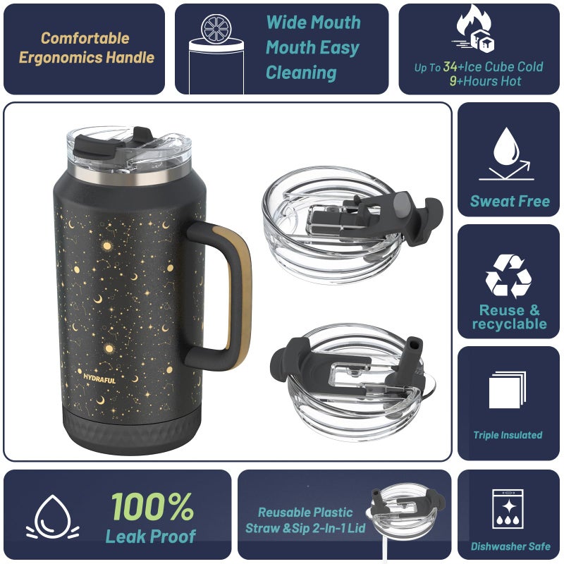 Hydraful 64 oz Tumbler with Handle and Straw - 100% Leak-Proof - Insulated Cup Reusable Stainless Steel Large Water Bottle Travel Mug for Gym, Hiking, and Camping - Gifts for Women Men Him Her - Image 2