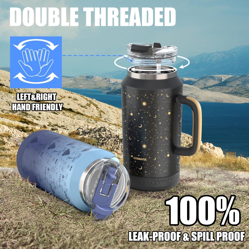 Hydraful 64 oz Tumbler with Handle and Straw - 100% Leak-Proof - Insulated Cup Reusable Stainless Steel Large Water Bottle Travel Mug for Gym, Hiking, and Camping - Gifts for Women Men Him Her - Image 5