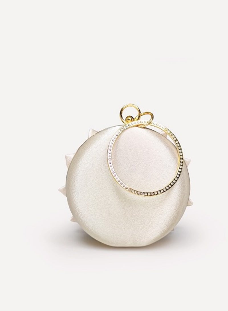 Crystal inlaid satin silk three-dimensional flower shape circle handle evening bag clutch bag party bag small handbag