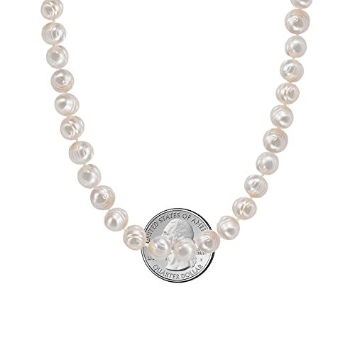 Savlano 8.5-9.5MM Cultured Freshwater Baroque Natural White Pearl Bead Necklace 19-inch, For Women Comes with Gift Box - Image 2