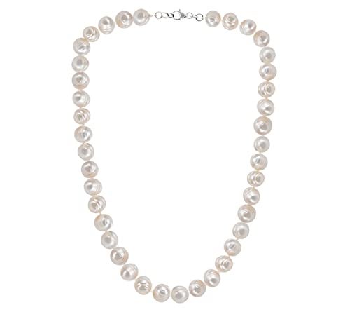 Savlano 8.5-9.5MM Cultured Freshwater Baroque Natural White Pearl Bead Necklace 19-inch, For Women Comes with Gift Box - Image 1