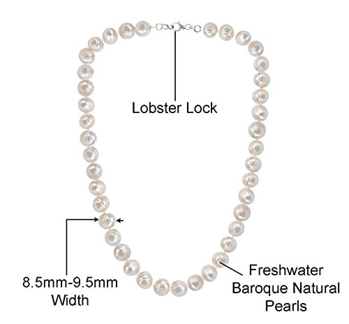 Savlano 8.5-9.5MM Cultured Freshwater Baroque Natural White Pearl Bead Necklace 19-inch, For Women Comes with Gift Box - Image 3
