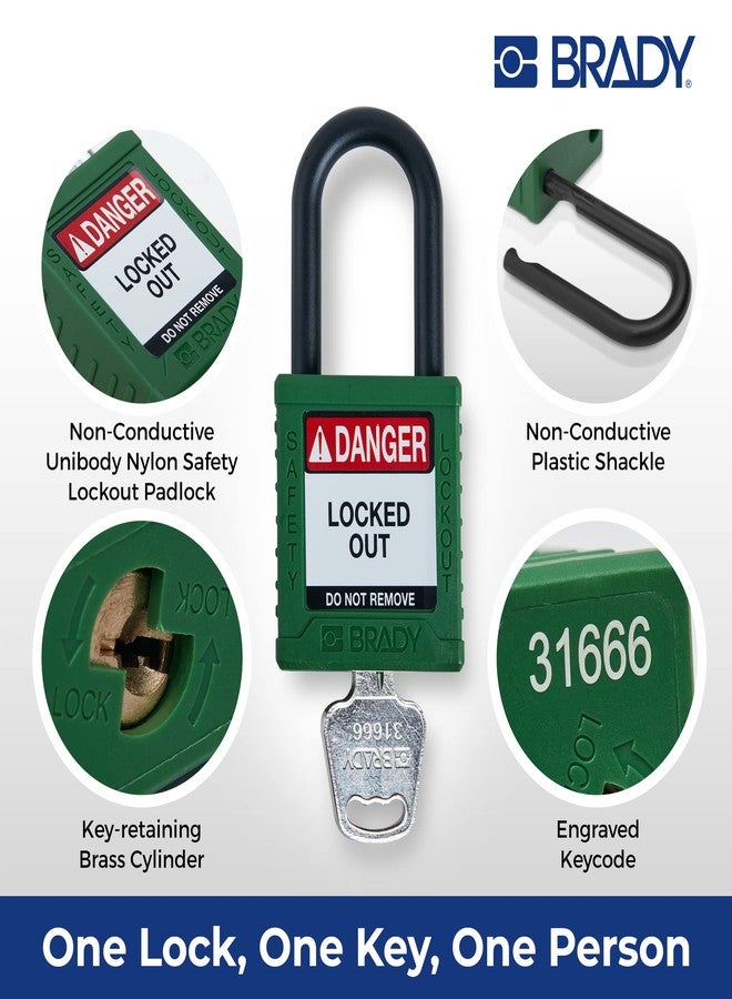 Brady Safety Lockout Padlock Sets - 6 Pack - Green - Keyed Different Safety Lockout Padlocks - 1 Key Per Lock - SDPL-GRN-38PL-KD6 - Image 3