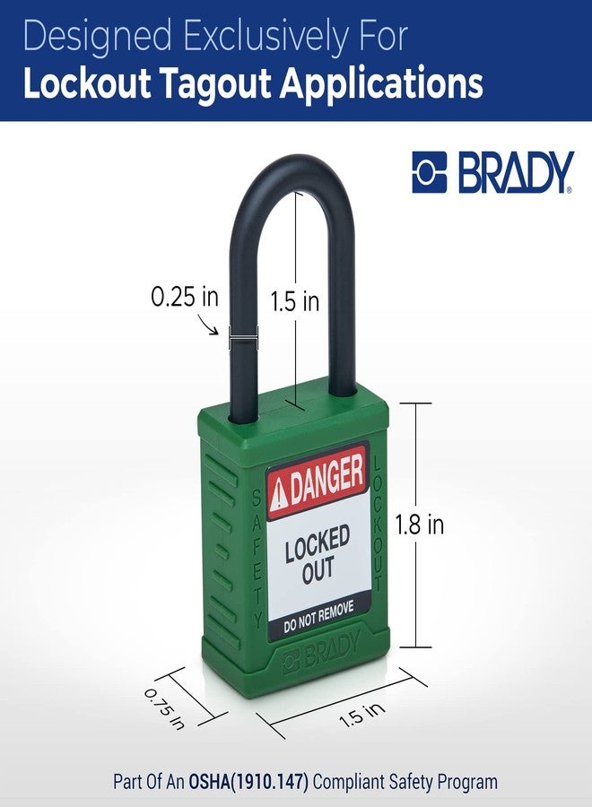 Brady Safety Lockout Padlock Sets - 6 Pack - Green - Keyed Different Safety Lockout Padlocks - 1 Key Per Lock - SDPL-GRN-38PL-KD6 - Image 4