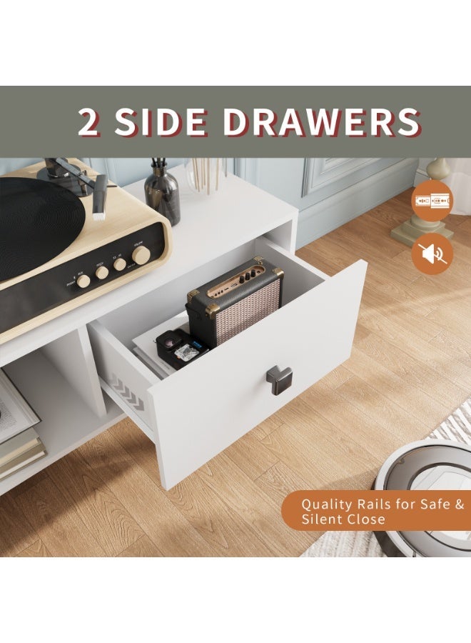 Boloni Mid-Century Modern TV Stand for TVs up to 65 Inch, 140x30x43cm Entertainment Center with 2 Storage Drawers  & Cable Management, Small TV Unit Console Table Cabinet for Living Room, White - Image 4