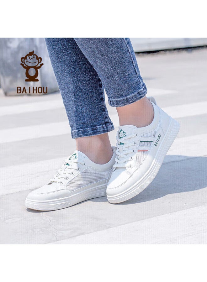 Baihou Women's Summer Mesh Shoes, Breathable Student White Sneakers, Versatile Casual Shoes For Ladies, X-03 Beige, Size 35 - Image 1